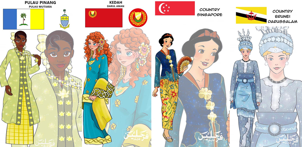 Hebat! Gadis ini lukis 17 Disney Princess berpakaian tradisi Melayu