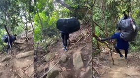 [VIDEO] Pemuda batal niat hiking, pikul sampah 10kg bersihkan laluan pendakian