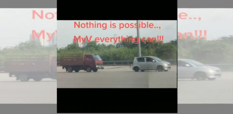 [VIDEO]'Semua benda boleh buat' - Myvi tarik lori curi perhatian