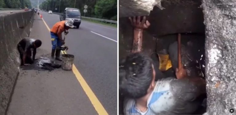 [VIDEO] Cuci longkang tersumbat di lebuh raya hingga tenggelam badan, aksi pekerja pembersihan sentuh hati warganet