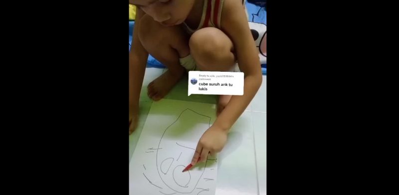 [VIDEO]Anak makan sambil suap 'kawan' sebelah, lukisan 'sosok' buat ramai seram
